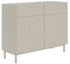 Komoda dwudrzwiowa Veldio New z frezowanym frontem i dwiema szufladami 100 cm szary beż