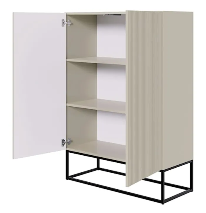Komoda dwudrzwiowa Veldio z frezowanym frontem 90 cm Szary beż z czarnymi nogami