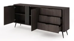 Komoda dwudrzwiowa Veris z ryflami i trzema szufladami 195 cm dąb dunin z czarnymi nóżkami