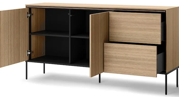 Komoda dwudrzwiowa Visso z dwiema szufladami 167 cm dąb linearny
