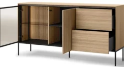 Komoda dwudrzwiowa Visso z witryną i oświetleniem 167 cm dąb linearny