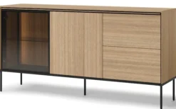Komoda dwudrzwiowa Visso z witryną i oświetleniem 167 cm dąb linearny
