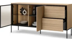 Komoda dwudrzwiowa Visso z witryną i oświetleniem 167 cm dąb linearny