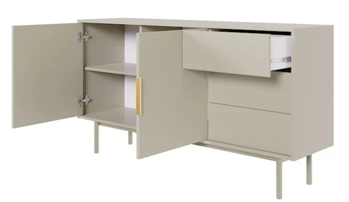 Komoda dwudrzwiowa Viviaro z trzema szufladami 154 cm kaszmir