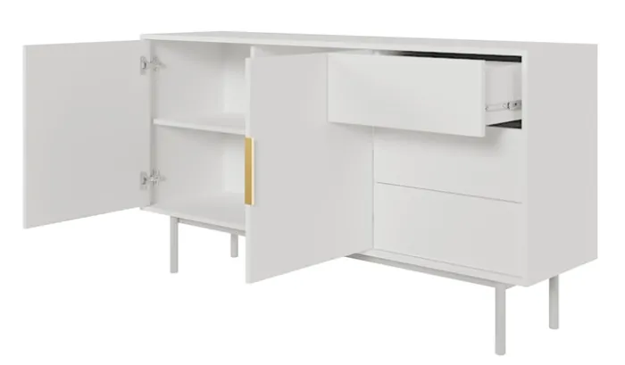 Komoda dwudrzwiowa Viviaro z trzema szufladami 154 cm Biała