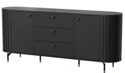 Komoda dwudrzwiowa Zante z ryflami i trzema szufladami 190 cm czarna