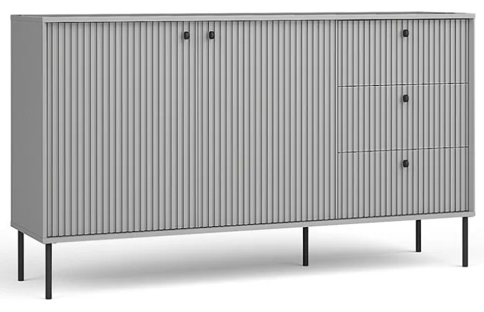 Komoda dwudrzwiowa Zeito z trzema szufladami 156 cm szara