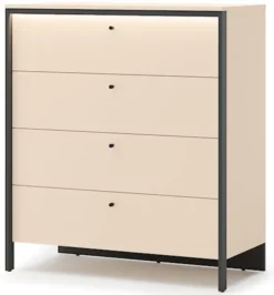 Komoda Enna z czterema szufladami i oświetleniem LED 101 cm beż piaskowy/czarna