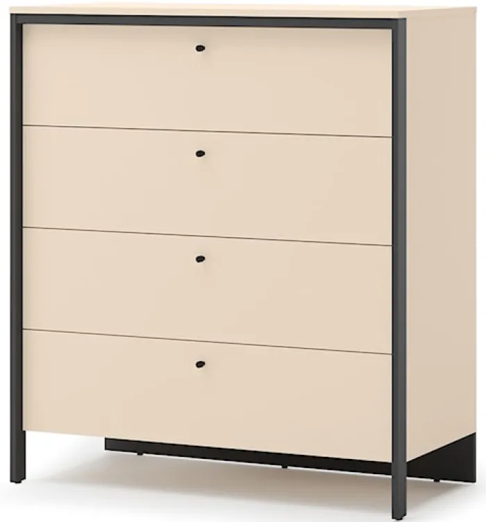 Komoda Enna z czterema szufladami i oświetleniem LED 101 cm beż piaskowy/czarna