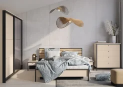 Komoda Enna z czterema szufladami i oświetleniem LED 101 cm beż piaskowy/czarna