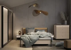 Komoda Enna z czterema szufladami i oświetleniem LED 101 cm beż piaskowy/czarna
