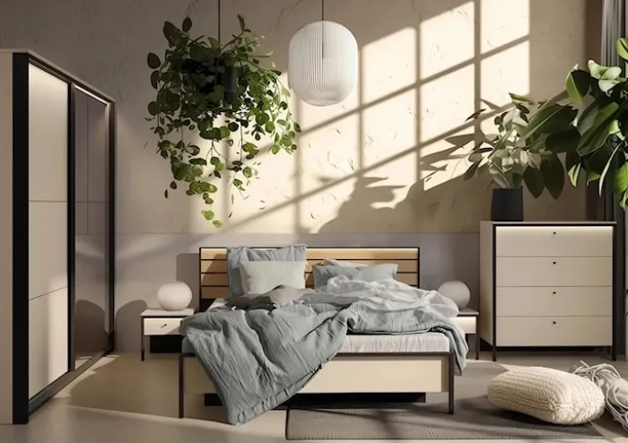 Komoda Enna z czterema szufladami i oświetleniem LED 101 cm beż piaskowy/czarna
