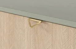 Komoda Favoria dwudrzwiowa z szufladami 158 cm eukaliptus/jodełka scandi ze złotymi uchwytami