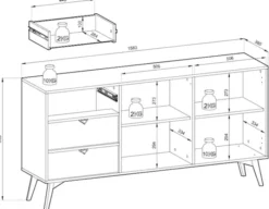 Komoda Favoria dwudrzwiowa z szufladami 158 cm beżowa/jodełka scandi ze złotymi uchwytami