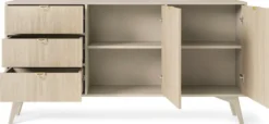 Komoda Favoria dwudrzwiowa z szufladami 158 cm beżowa/jodełka scandi ze złotymi uchwytami