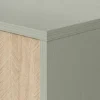 Komoda Favoria jednodrzwiowa z szufladami 106 cm eukaliptus/jodełka scandi ze złotymi uchwytami