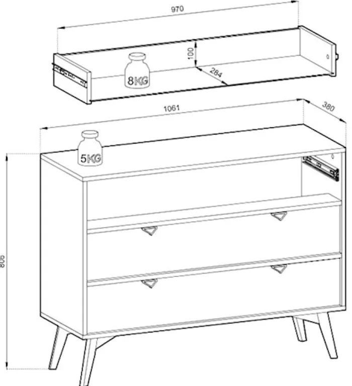 Komoda Favoria z szufladami 106 cm beżowa/jodełka scandi ze złotymi uchwytami