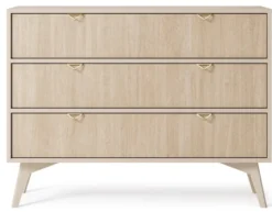 Komoda Favoria z szufladami 106 cm beżowa/jodełka scandi ze złotymi uchwytami