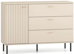 Komoda jednodrzwiowa Caletto z trzema szufladami 120 cm ozdobne lamele beżowa