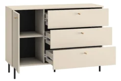 Komoda jednodrzwiowa Caletto z trzema szufladami 120 cm ozdobne lamele beżowa