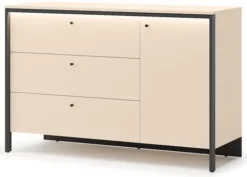 Komoda jednodrzwiowa Enna z trzema szufladami i oświetleniem LED 136 cm beż piaskowy/czarna
