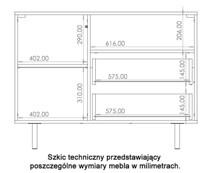 Komoda jednodrzwiowa Klazby 107 cm z dwiema szufladami i półką czarny mat lamele