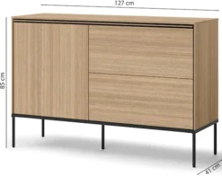 Komoda jednodrzwiowa Visso z dwiema szufladami 127 cm dąb linearny
