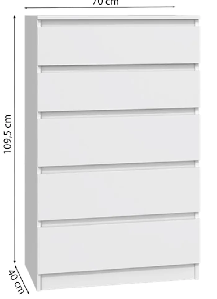Komoda Malwa z pięcioma szufladami 70 cm biała