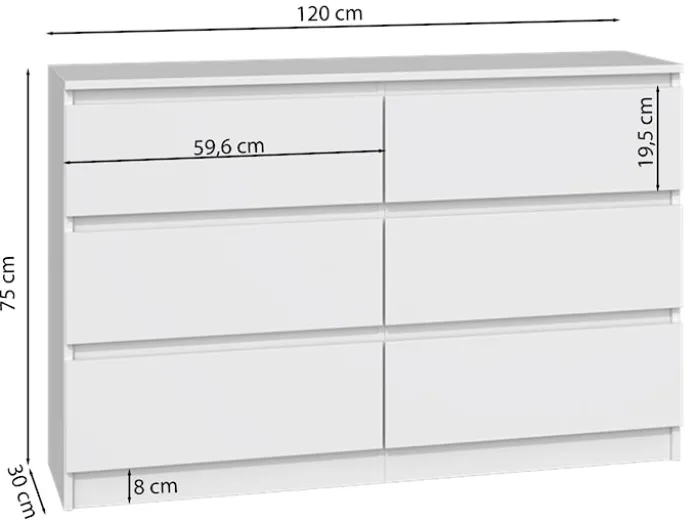 Komoda Malwa z sześcioma szufladami 120 cm biała
