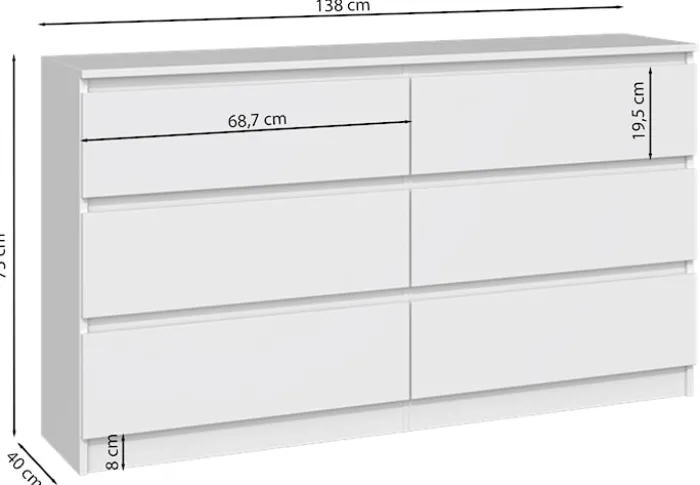 Komoda Malwa z sześcioma szufladami 138 cm biała
