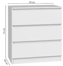 Komoda Malwa z trzema szufladami 70 cm biała
