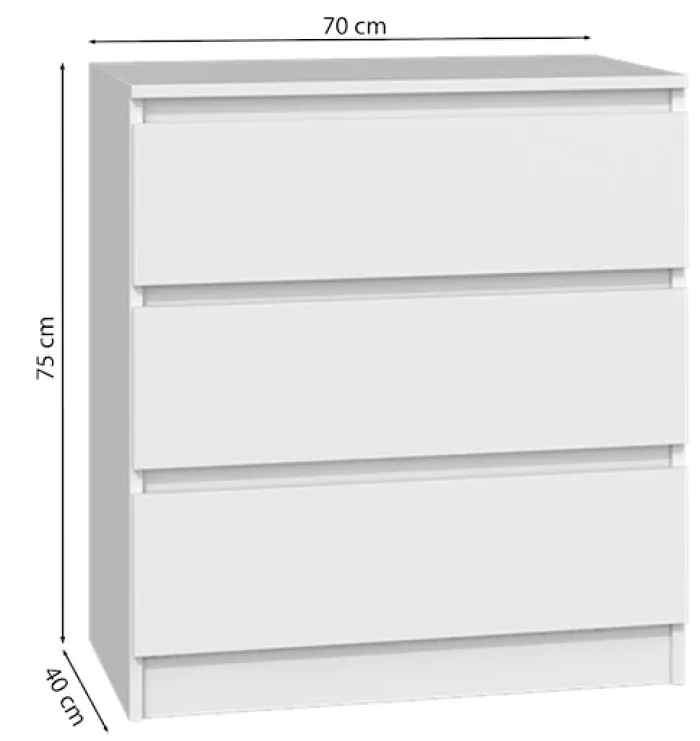 Komoda Malwa z trzema szufladami 70 cm biała