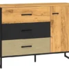Komoda młodzieżowa jednodrzwiowa Colt z trzema szufladami 120 cm dąb craft/czarny/stal
