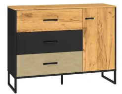 Komoda młodzieżowa jednodrzwiowa Colt z trzema szufladami 120 cm dąb craft/czarny/stal