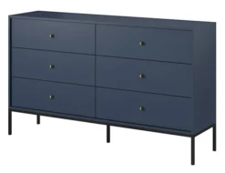 Komoda Monne 154 cm z sześcioma szufladami granatowa vintage