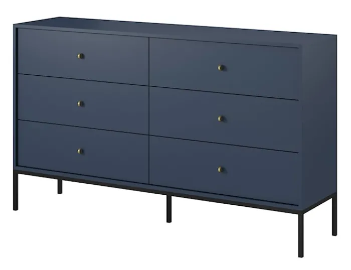 Komoda Monne 154 cm z sześcioma szufladami granatowa vintage