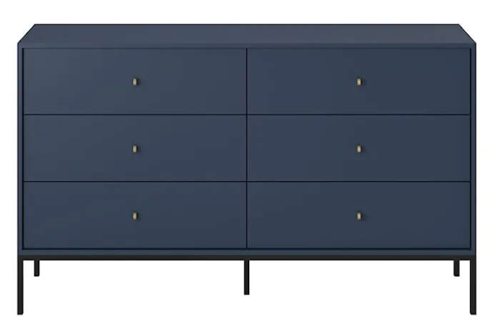 Komoda Monne 154 cm z sześcioma szufladami granatowa vintage