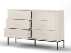 Komoda Monne 154 cm z sześcioma szufladami beżowa vintage