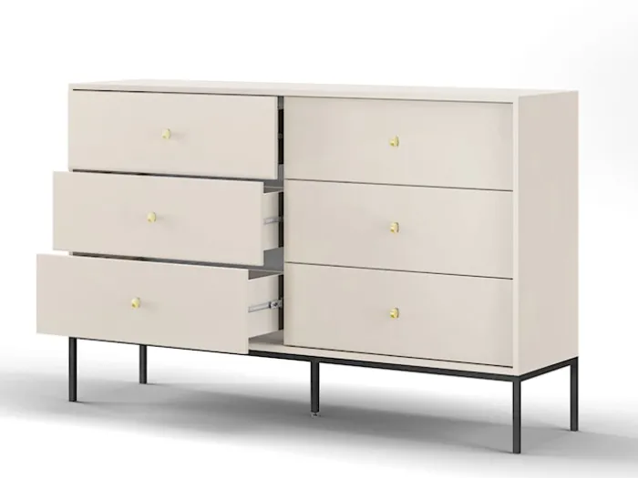 Komoda Monne 154 cm z sześcioma szufladami beżowa vintage