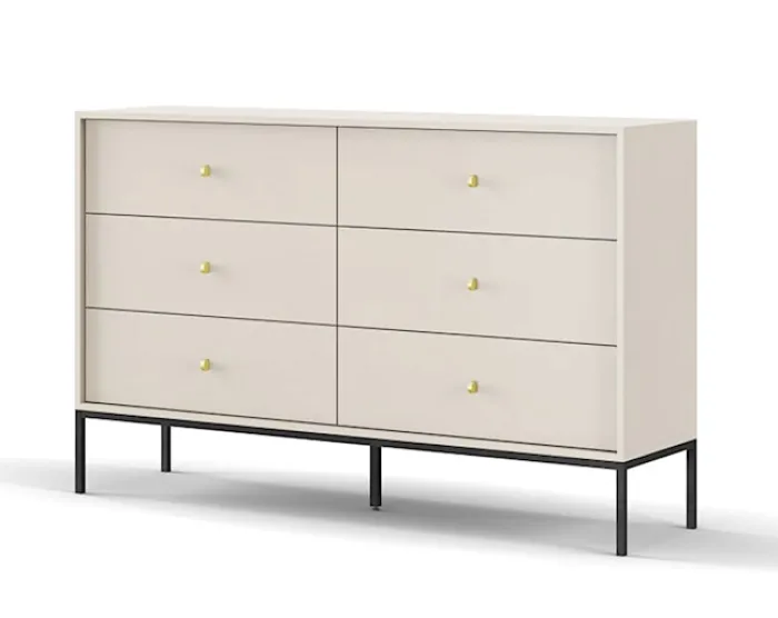 Komoda Monne 154 cm z sześcioma szufladami beżowa vintage
