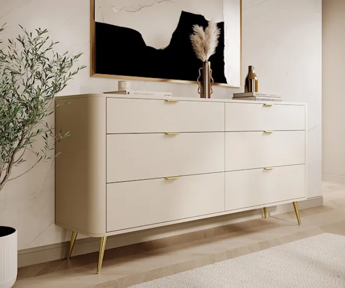 Komoda Oval z sześcioma szufladami 173 cm beż piaskowy