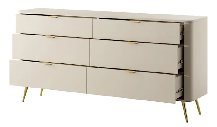 Komoda Oval z sześcioma szufladami 173 cm beż piaskowy