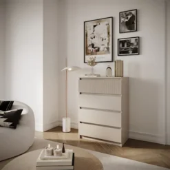 Komoda Sandia z czterema szufladami i ryflowanym frontem 70 cm kaszmir