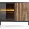 Komoda Tosena dwudrzwiowa z oświetleniem LED 104 cm Czarny/Dąb wotan