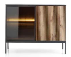 Komoda Tosena dwudrzwiowa z oświetleniem LED 104 cm Czarny/Dąb wotan