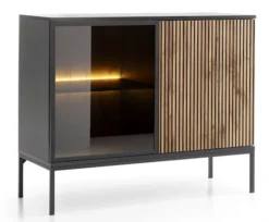 Komoda Tosena dwudrzwiowa z oświetleniem LED 104 cm Czarny/Dąb wotan