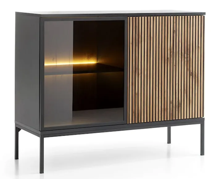 Komoda Tosena dwudrzwiowa z oświetleniem LED 104 cm Czarny/Dąb wotan