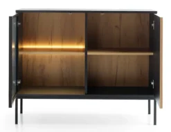 Komoda Tosena dwudrzwiowa z oświetleniem LED 104 cm Czarny/Dąb wotan
