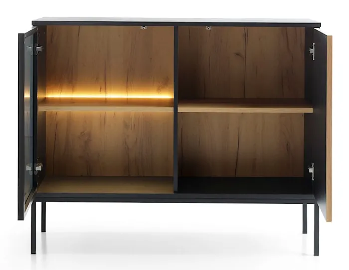 Komoda Tosena dwudrzwiowa z oświetleniem LED 104 cm Czarny/Dąb wotan
