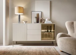 Komoda Tosena dwudrzwiowa z szufladami i oświetleniem LED 154 cm Kaszmir
